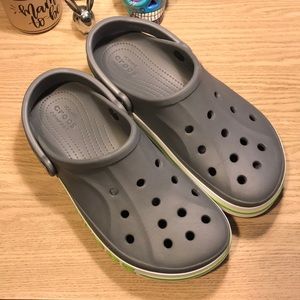 Gray and Green Crocs